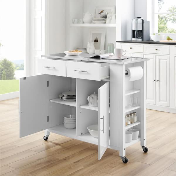 cuisine kitchen island with stainless steel top - White