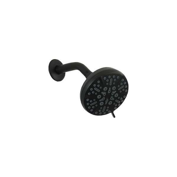 Flynama 5-Spray Patterns with 2.5 GPM 5 in. Wall Mounted Fixed Shower Head in Matte Black