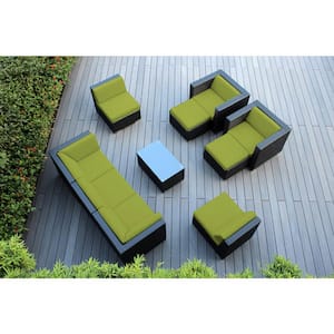 Black 10-Piece Wicker Patio Seating Set with Supercrylic Peridot Cushions