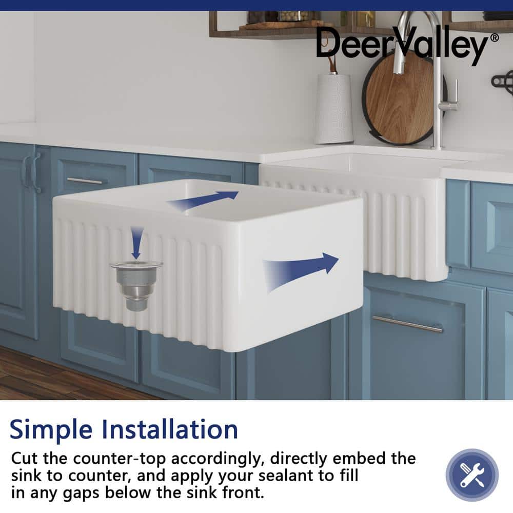 Perch 24" White Ceramic Farmhouse Apron Kitchen Sink