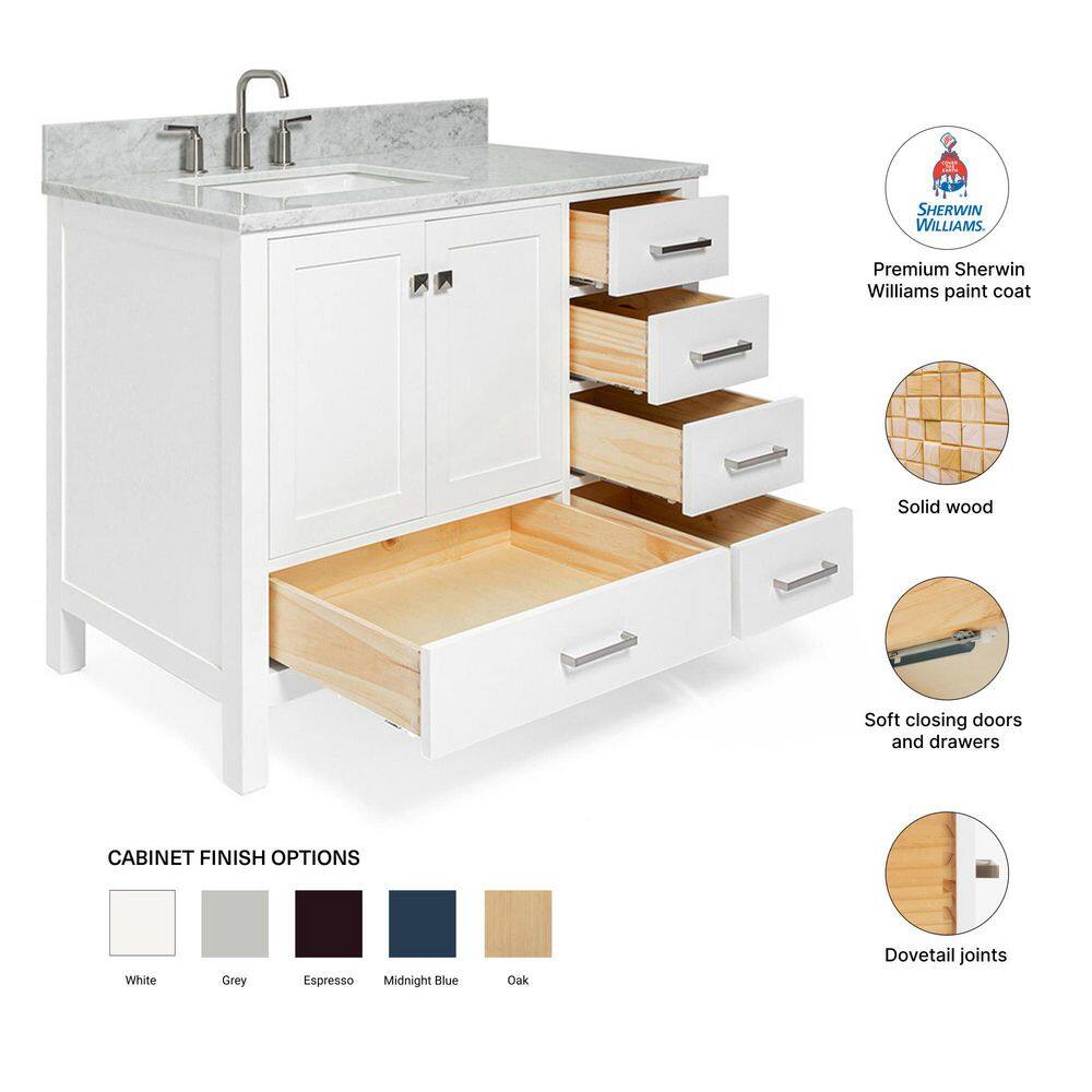 Cambridge 43" White Marble Top Single Basin Vanity Set