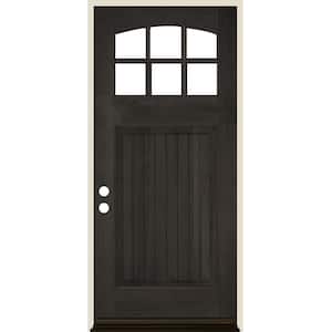 36 in. x 80 in. Craftsman 6 Lite V Groove Arch Top Black Stain Right-Hand/Inswing Douglas Fir Prehung Front Door
