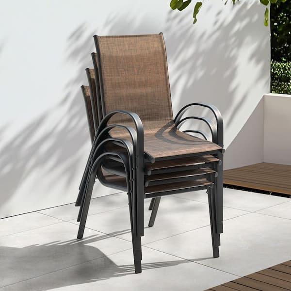 Nuu Garden Black Metal and Textilene Stackable Outdoor Dining