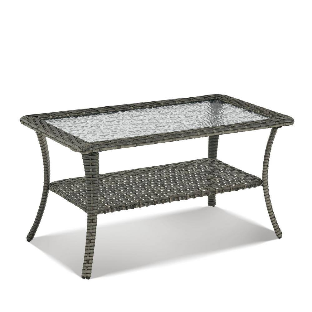 Gray Powder-Coated Steel and Glass Outdoor Cocktail Table