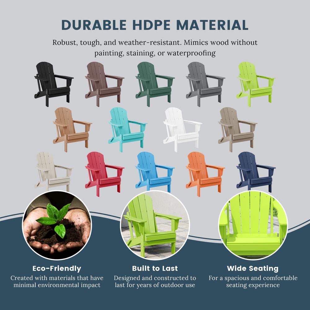Lime Green Poly Folding Outdoor Adirondack Chairs, Set of 2