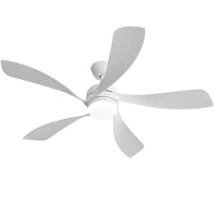 52 In. Indoor/Outdoor White Downrod Modern Ceiling Fan with Led Lights and 6 Speed DC Remote