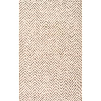 Vania Chevron Jute Off White 8 ft. x 10 ft. Area Rug