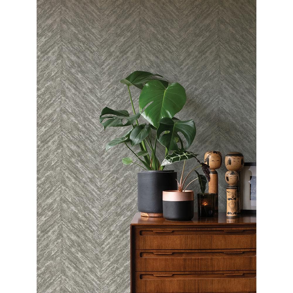 Madoka Sterling Grey Chevron Removable Wallpaper, 20.9-in by 33-ft
