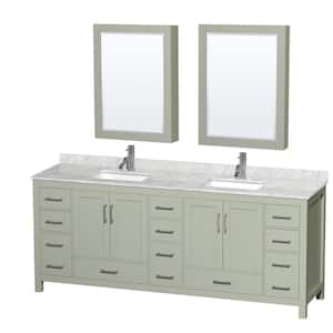 Sheffield 84 in. W x 22 in. D x 35 in. H Double Bath Vanity in Light Green with White Carrara Marble Top and MC Mirrors