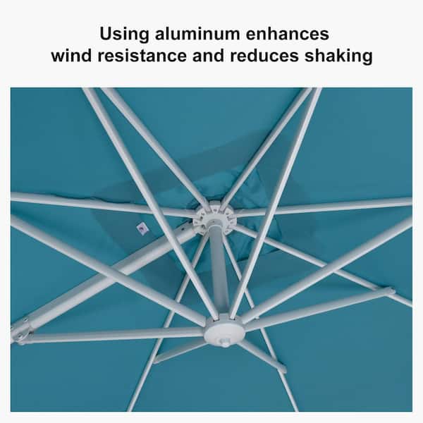 9 ft. Square Outdoor Patio Cantilever Umbrella White Aluminum Offset 360° Rotation Umbrella in Turquoise