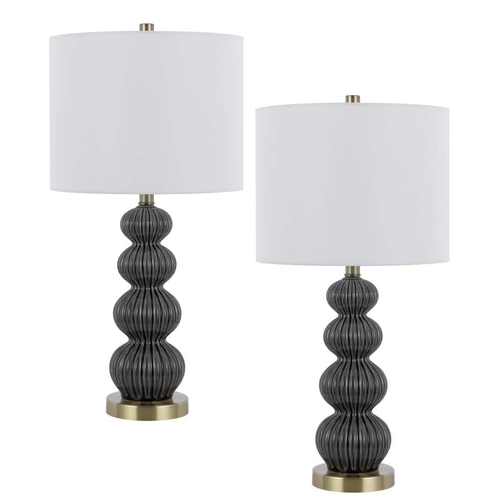 Carlisle 26 in. Dark Gray Dimmable Bedside Table and Table Lamp Set with Sh