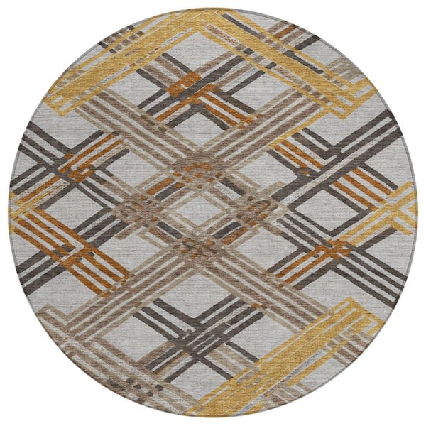 Chantille Machine Washable Indoor/Outdoor Abstract ACN2452 Gray 8 ft. x 8 ft. Round Rug