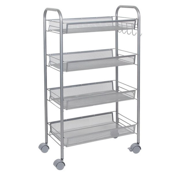 Karl home Multi-Functional Steel Removable 4-Wheeled Storage Cart in Silver