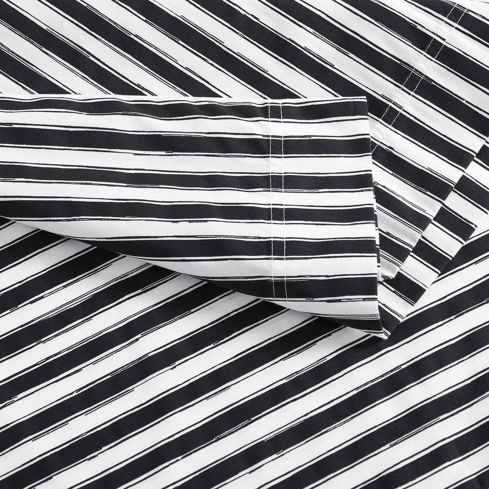 Twin White and Black Striped Cotton Percale Sheet Set