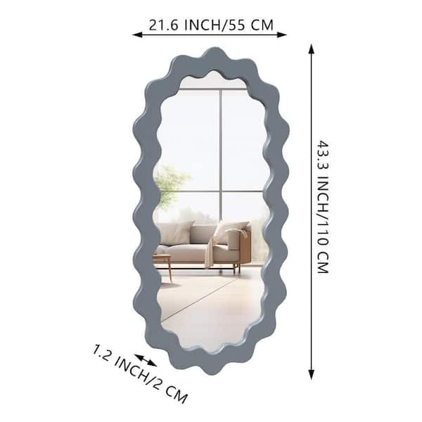 PARISLOFT Gray 22 in. W x 43.3 in. H Oval MDF Wall Mirror with