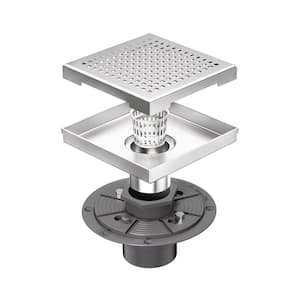 6 in. x 6 in. Stainless Steel Square Shower Drain with Square Pattern Surface and PVC Drain Base