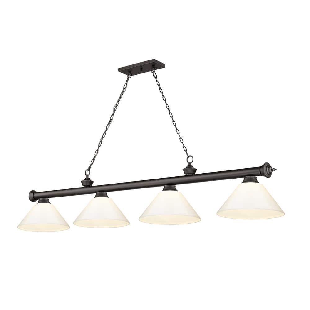 Annaleisa Traditional Bronze 4-Light Billiard Pendant with White Shades