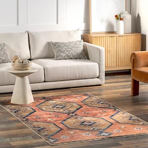 Judy Traditional Persian Machine Washable Rust 4 ft. x 6 ft. Area Rug