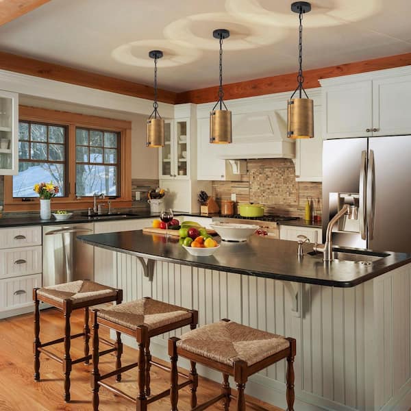 13. 78 in. 1-Light Rustic Antique Bronze Cylinder Pendant Light