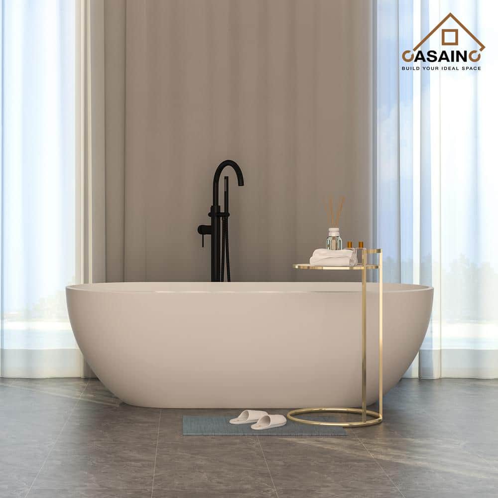 69'' Matte White Stone Resin Freestanding Soaking Bathtub