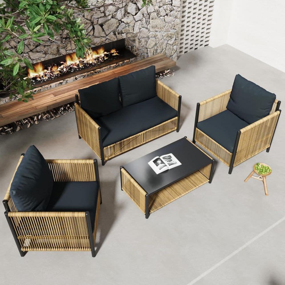 Outdoor Brown PE Wicker 4-Piece Sofa Set with Gray Cushions price history on PriceWatchPro