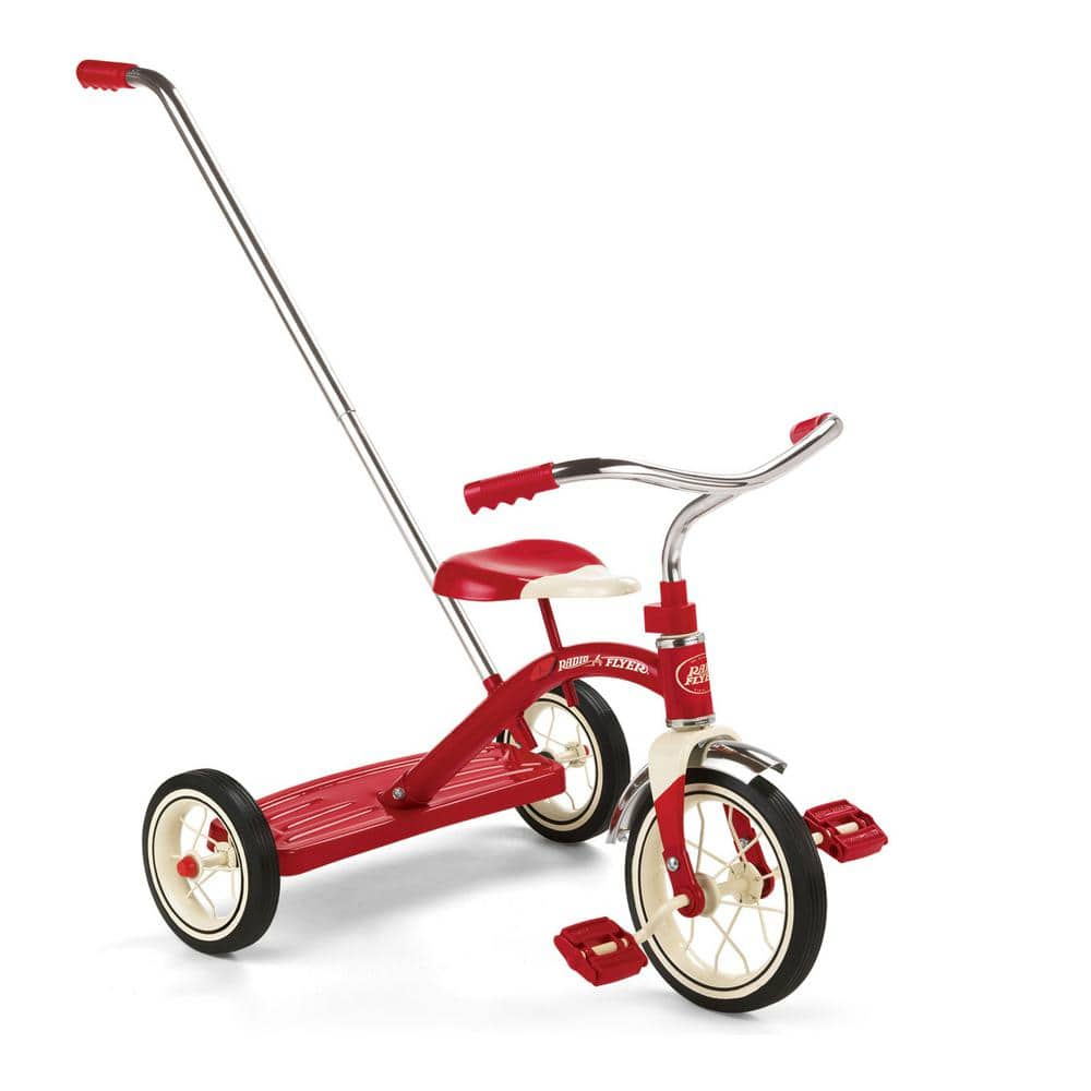 RADIO FLYER Classic Steel Framed Tricycle with 3-Position Push Handle, Red