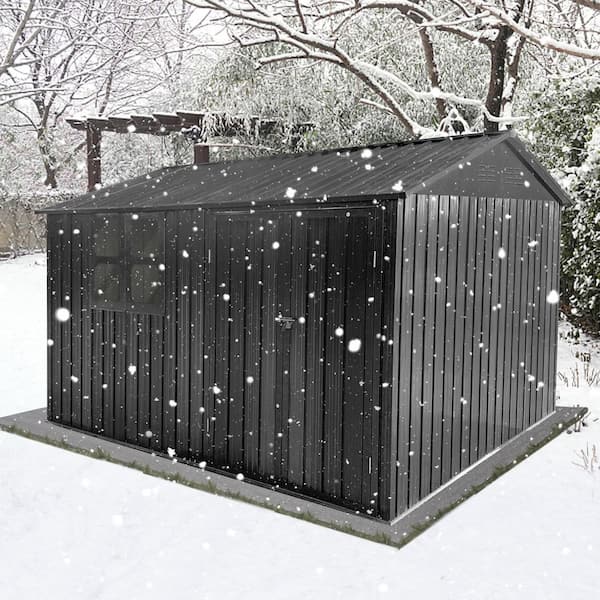 10 ft. W x 8 ft. D Metal Outdoor Storage Shed with Vent, Window and Lockable Doors, Dark Gray (87 sq. ft. )