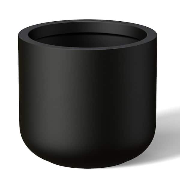 Sapcrete 14 in. Middle Charcoal Black Concrete Round Planter / Pot with Drainage Holes