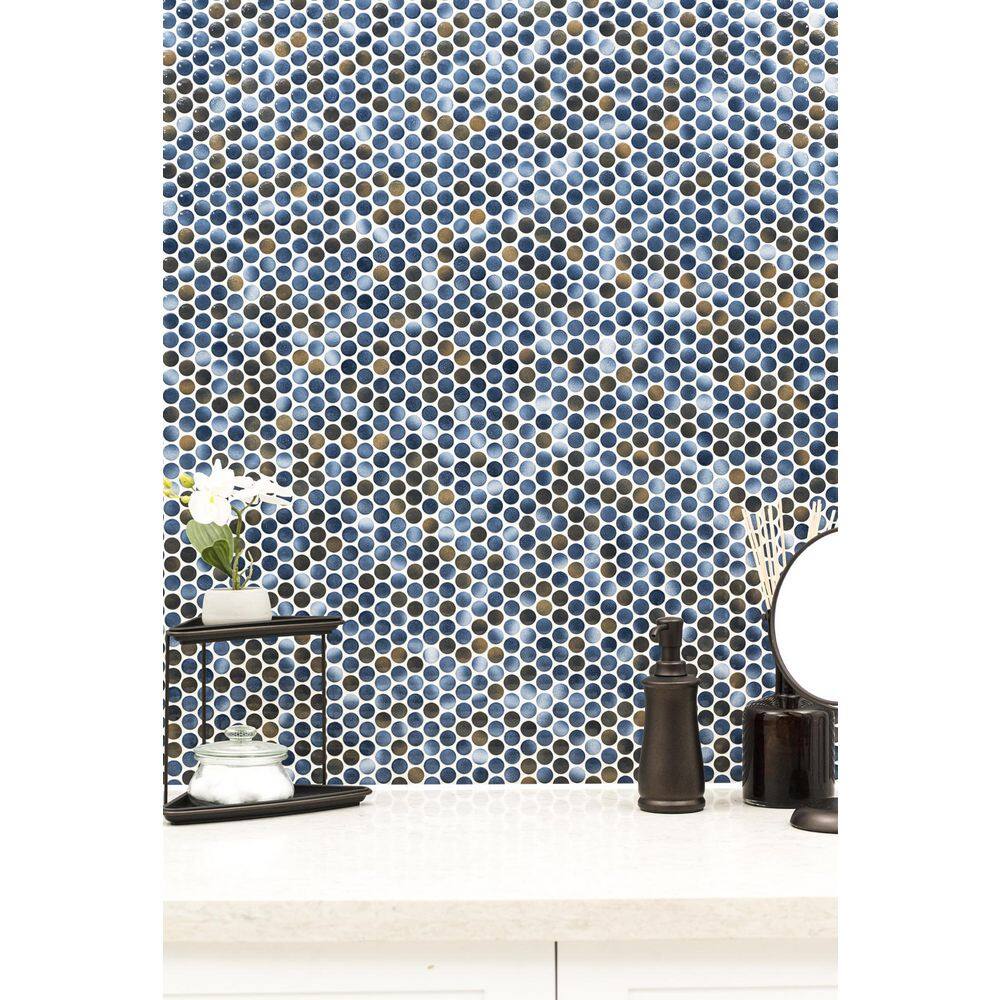 Azul Glossy Penny Round Porcelain Mosaic Tile 12" x 13"