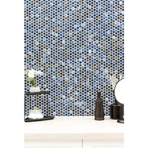 Penny Round Azul 12 in. x 13 in. x 6 mm Porcelain Mesh-Mounted Mosaic Tile (14.36 sq. ft./case)