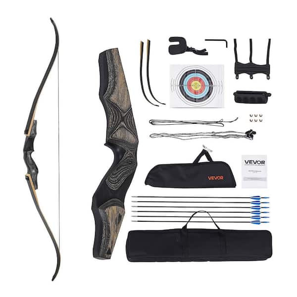 Recurve Bow and Arrows Kit, 60 in. Wooden Takedown Bows, Right Handed Ergonomic Archery Recurve Bow Package, Longbow