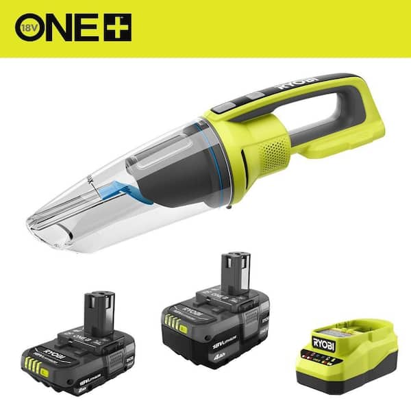 ONE+ 18V Lithium-Ion 4.0 Ah Battery, 2.0 Ah Battery, and Charger Kit with ONE+ Cordless Wet/Dry Hand Vacuum