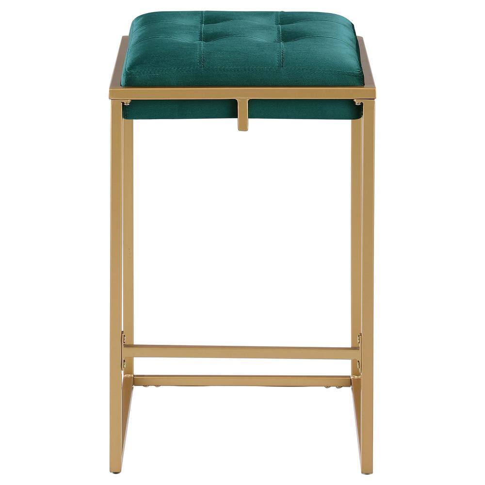 Hunter Green and Gold Velvet Backless Counter Stool