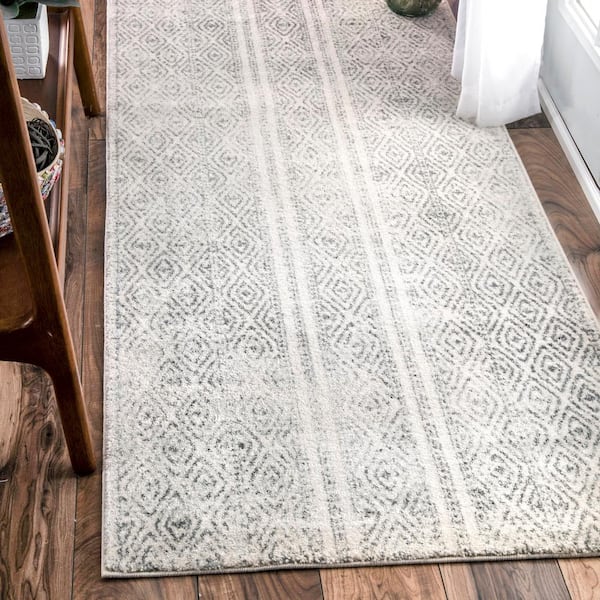 Sarina Tribal Diamond Striped Gray 2 ft. 8 in. x 8 ft. Runner Rug