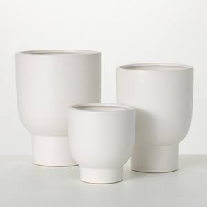 5 in., 7.5 in. and 8.25 in. Contoured Platform Ceramic Planters - Set of 3, White