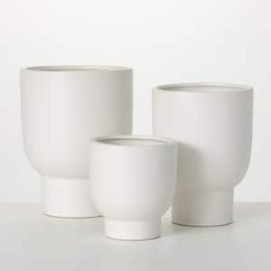 5 in., 7.5 in. and 8.25 in. White Contoured Platform Ceramic Planters (Set of 3)