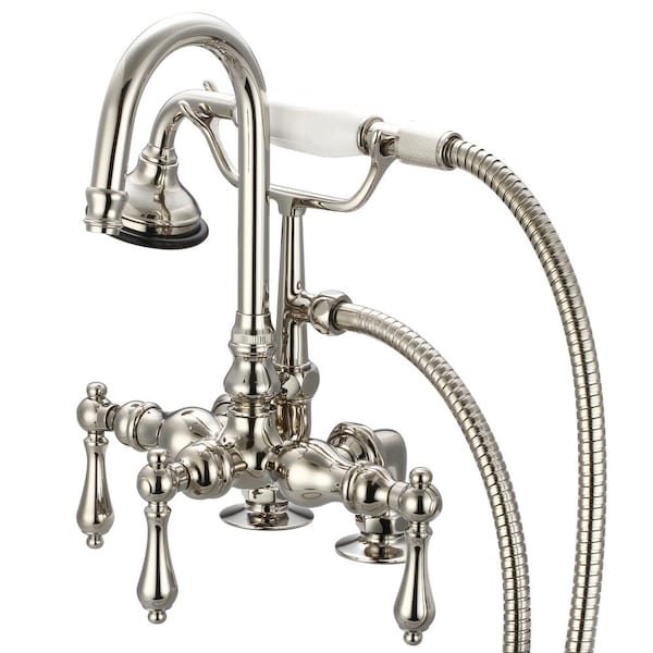 Water Creation 3-Handle Vintage Claw Foot Tub Faucet with Handshower and Lever Handles in Polished Nickel PVD
