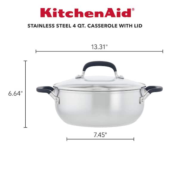 Relatie Rechtdoor hybride KitchenAid Stainless Steel, 4 qt. Stainless Steel Casserole in Silver with  Lid 71021 - The Home Depot