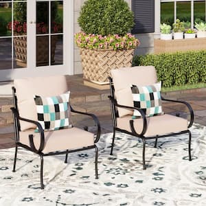 Black Metal Frame Outdoor Patio Lounge Chairs with Beige Cushions(2-Pack)