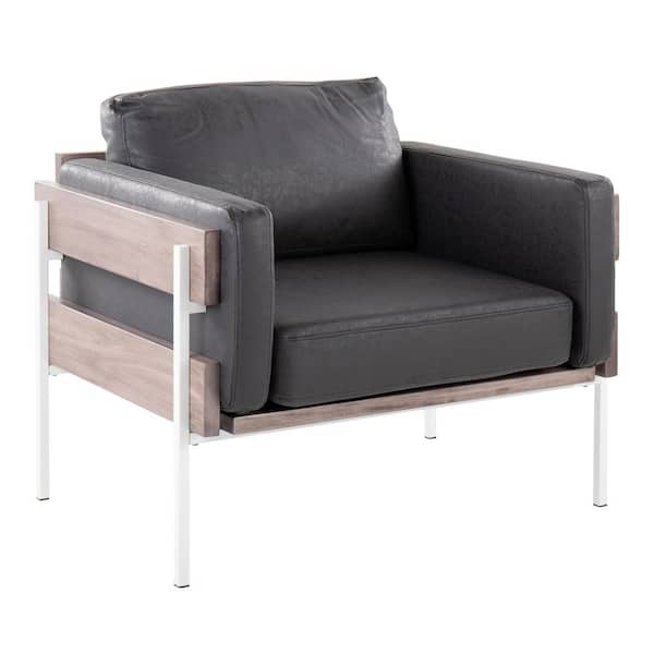 Lumisource Kari Black Faux Leather, Grey Wood and White Metal Arm Chair