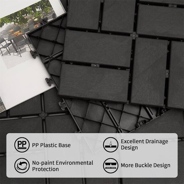 12 in. x 12 in. Square Patio Interlocking Deck Tiles, for Balcony Porch Backyard, (Gray, Pack of 9)
