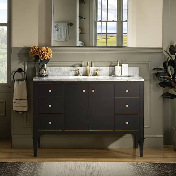 WOODBRIDGE Roma 49 in. W x 22 in. D Bath Vanity in Espresso with Marble Vanity top in Carrara White with White Basin