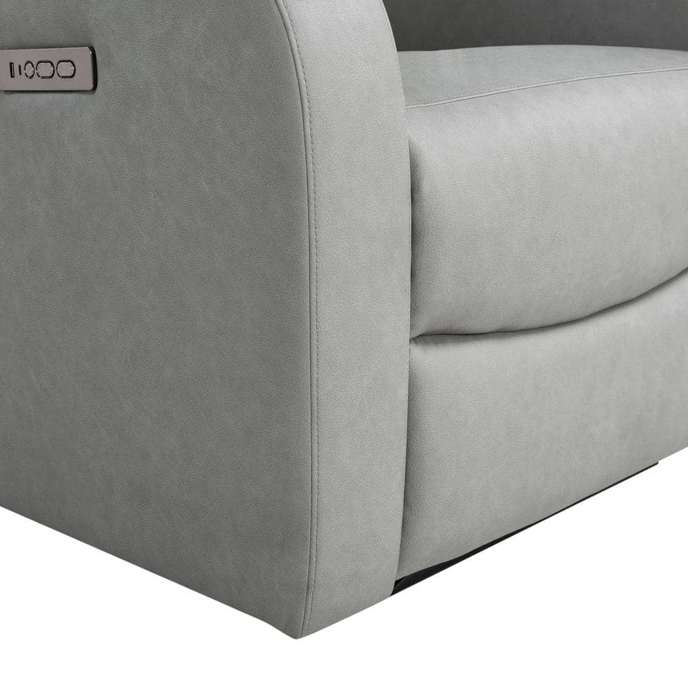 Gray Faux Leather Channel Tufted Reclining Loveseat with Acacia Wood
