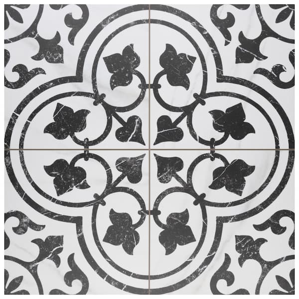 Merola Tile Merzoni Ornate Marquina 17-7/8 in. x 17-7/8 in. Porcelain Floor and Wall Tile (11.25 sq. ft./Case)