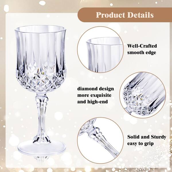 Wudkey 24 Piece Plastic Wine Glasses, 7 oz. Goblets for Party, Clear Vintage Drinking Glasses, Disposable Water Goblets Set