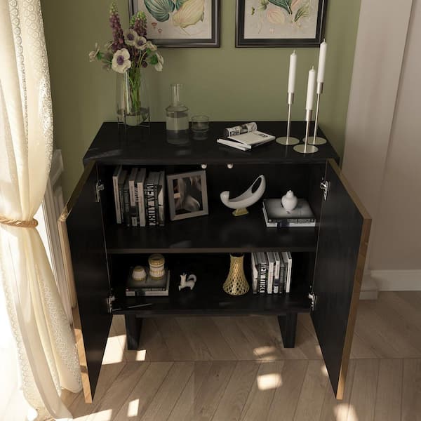 Matte Black MDF 31.5 in. W Sideboard Cabinet with 2 Doors and Wooden Leg