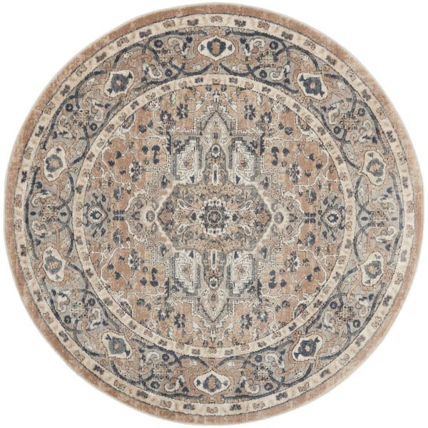 Nourison Concerto Beige/Gray Center medallion Traditional Round Area ...