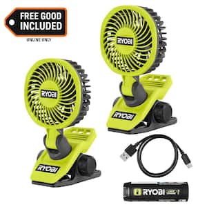 RYOBI USB Lithium Clamp Fan Kit with 2.0 Ah USB Lithium Battery and Charging Cable with Extra USB Lithium Cordless Clamp Fan