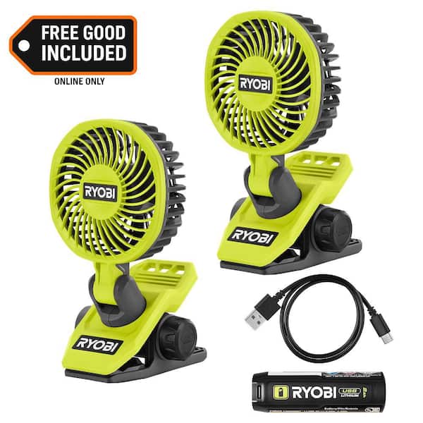 USB Lithium Clamp Fan Kit with 2.0 Ah USB Lithium Battery and Charging Cable with Extra USB Lithium Cordless Clamp Fan