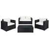 SAFAVIEH Machie Black 4-Piece Wicker Patio Conversation Set With Beige ...